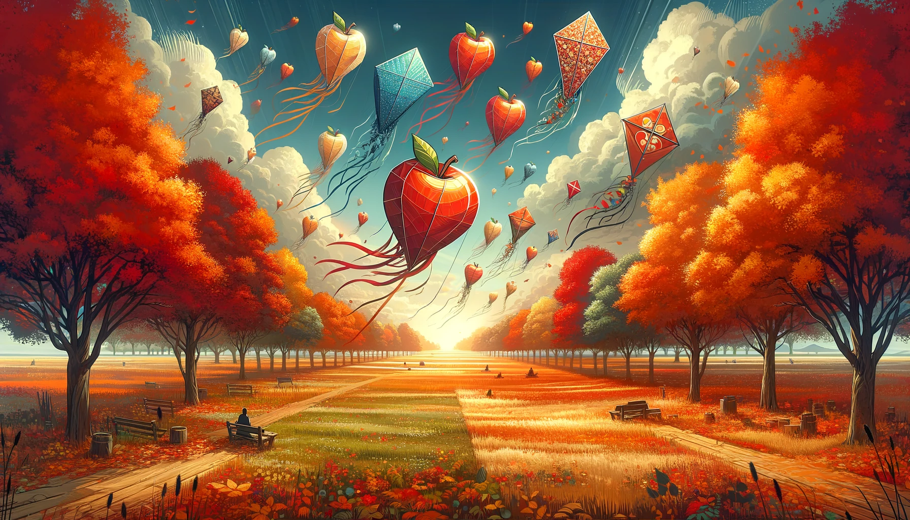 Kites in fall, apple themed